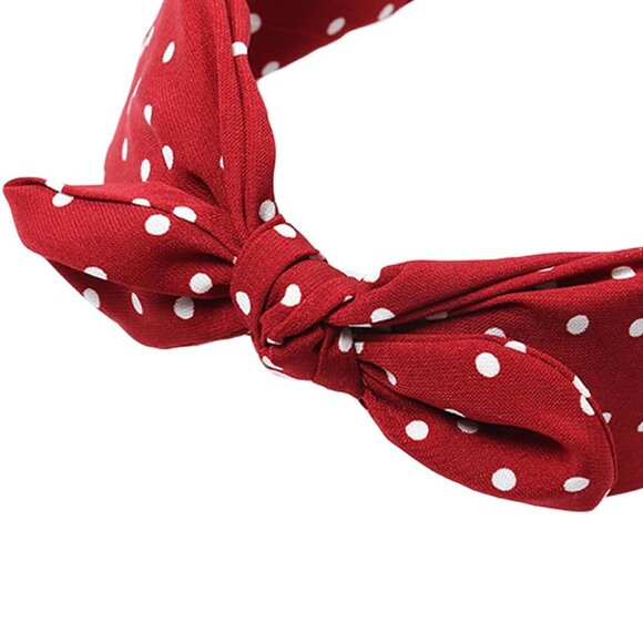 Women's Red Polka Dot Pin-Up Bow on Headband Hair Band b - Picture 4 of 5